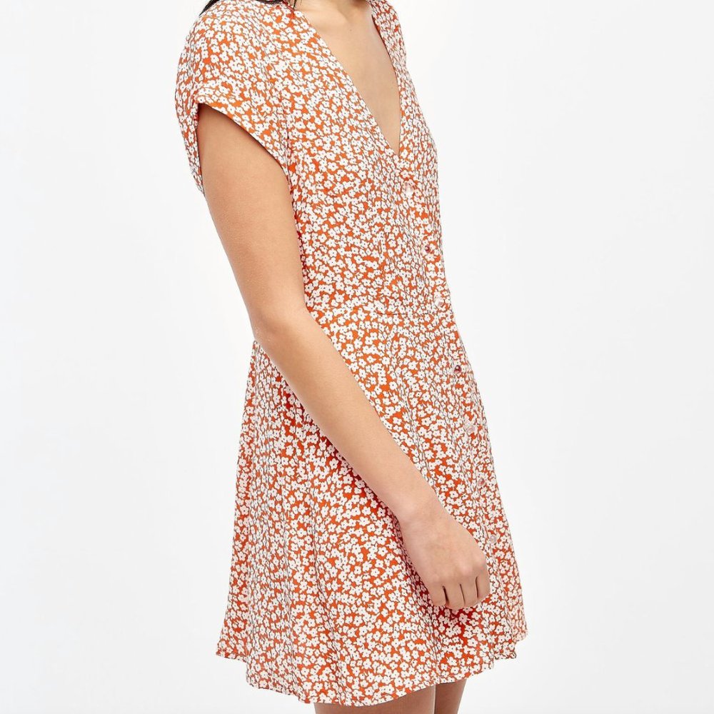 Red Ditsy Floral Capulet Dress, Size M